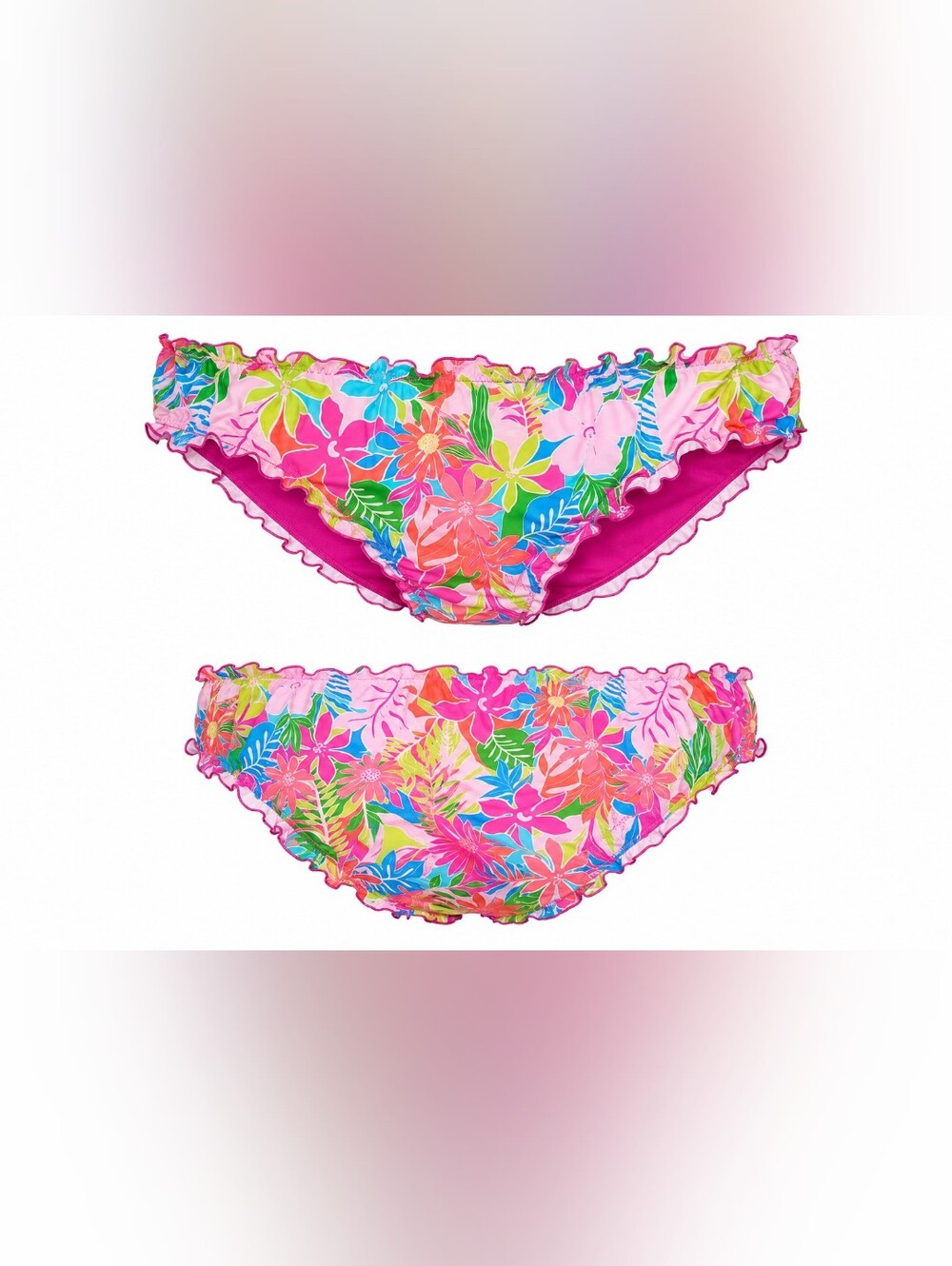 NWT Power 2 The Flower 2X Tropical Floral Ruffle Bikini Swim Bottom Pink Cruise